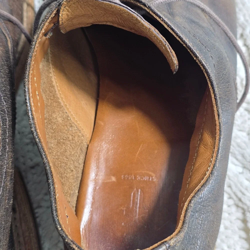 Frye Paul Bal Oxford Shoes Distressed Multi Tone Brown Leather Cap Toe Men 11.5D
